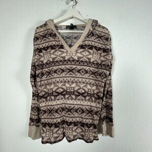 L-RL Ralph Lauren Active Womens Knit Hooded Sweater XL Brown Geometric Pattern